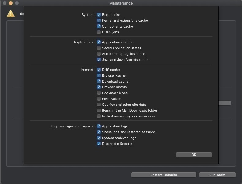 GeekOnTheLoose's tweet image. Maintenance v3.0.1
An operating system maintenance &amp;amp; cleaning utility for macOS that you can use to perform miscellaneous tasks maintenance: run periodic scripts; rebuild the databases; delete application, font, and system caches &amp;amp; more. 
oldergeeks.com/downloads/file… 

#macOSX #macOS