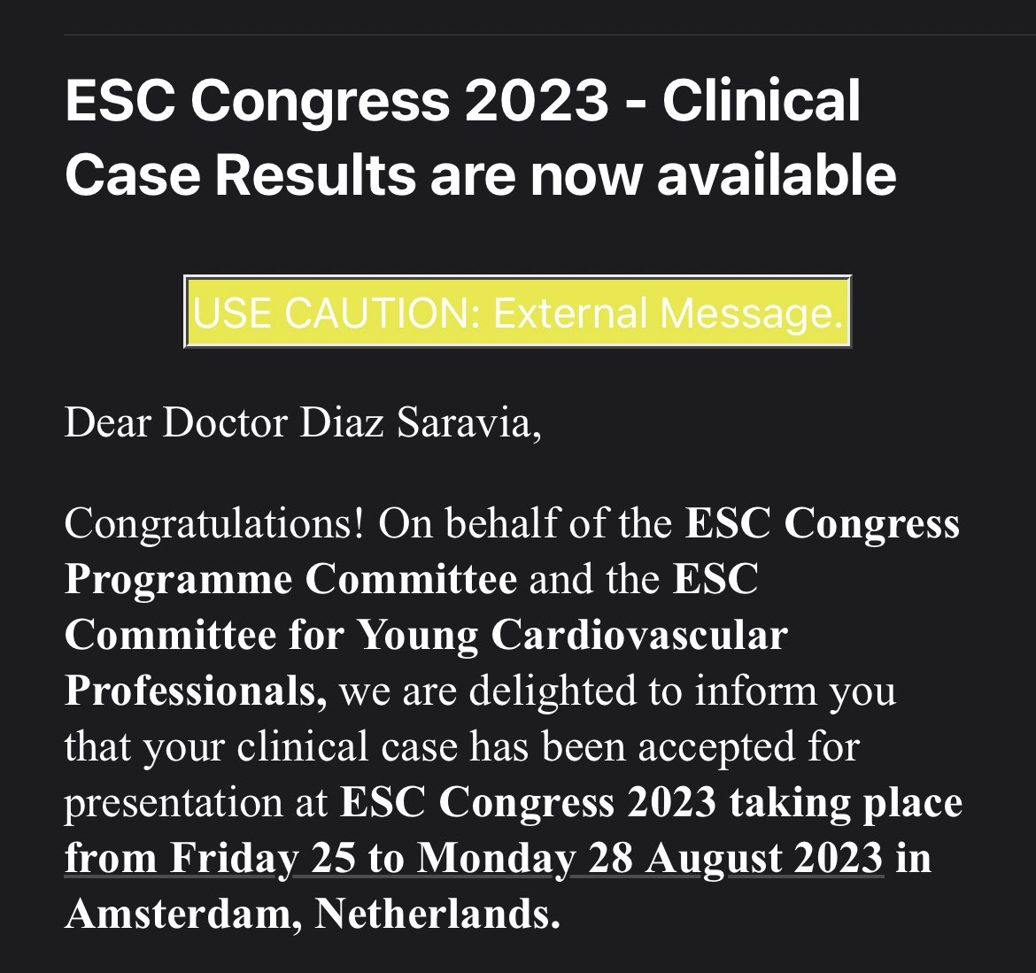 Sara Diaz Saravia MD (@sarajdiaz1) on Twitter photo Delighted to find out our Cardio-Oncology clinical case got accepted for presentation. Amsterdam here we go! #ESC2023 <a href="/escardio/">European Society of Cardiology</a> <a href="/james_choi_md/">James Choi</a> Delighted to find out our Cardio-Oncology clinical case got accepted for presentation. Amsterdam here we go! #ESC2023 <a href="/escardio/">European Society of Cardiology</a> <a href="/james_choi_md/">James Choi</a>