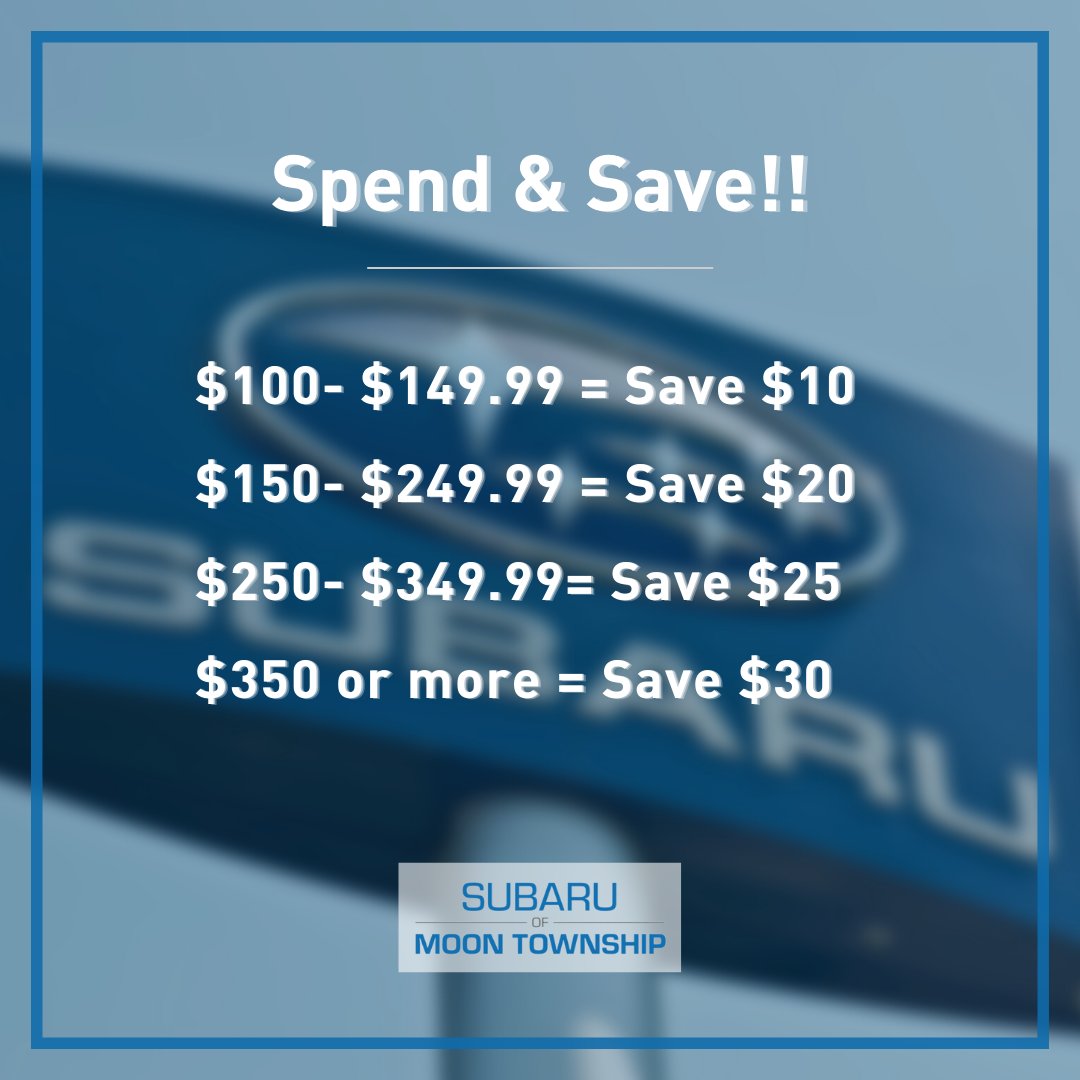 The more you spend, the more you save! For more information about this fantastic special, visit bit.ly/3Ti1ghV today! 🤑

#automaintenance #autoservice #car #auto #autocare #vehiclemaintenance #carservice #routinemaintenance #subaruperformance #healthysubihappysubi