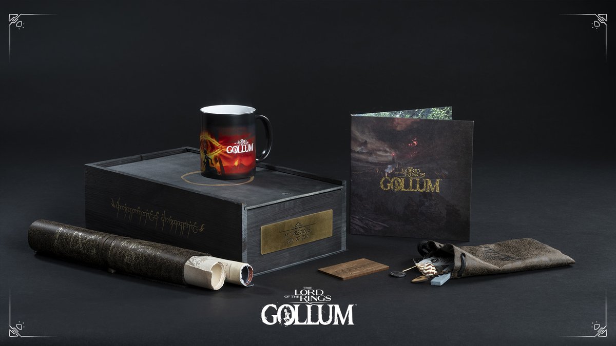 GollumGame's tweet photo. The Precious Kit includes:

• A Game Code
• A Waxed-sealed Hessian Wrap
• A Leatherette map of Middle-earth
• A 7” Vinyl Golden
• A Faux Leather Pouch
• An Eye of Sauron coin
• A fake wooden fishbone
• A Whetstone
• A Custom Feather
• A Heat Sensitive Mug https://t.co/OInGdCN7tV