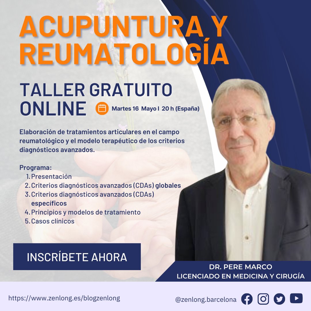 ZenLongBB's tweet photo. El Dr. Pere Marco impartirá la formación online: Acupuntura y Reumatología. Modelos terapéuticos para el tratamiento de dolor articular. 

Inscripciones: https://t.co/jNqkhm8mXB

#formacionzenlong 
#acupuntura 
#reumatologia https://t.co/Ckr1fylw21