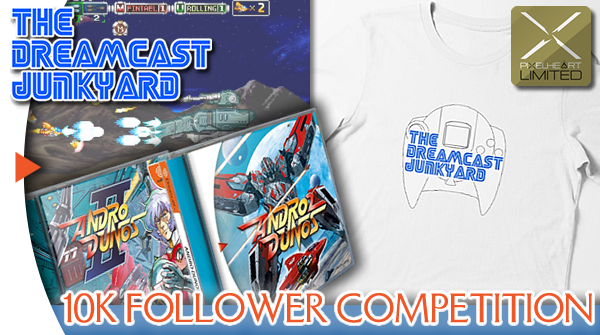 TheDCJunkyard's tweet photo. To celebrate reaching 10k followers, we've got two copies of Andro Dunos 2 for Dreamcast to give away, and two Dreamcast Junkyard t-shirts! To be in with a chance of winning, simply retweet this tweet and make sure you're following our account, @DreamcastPics and @PixelHeart_eu. https://t.co/uAGZyqU85Z