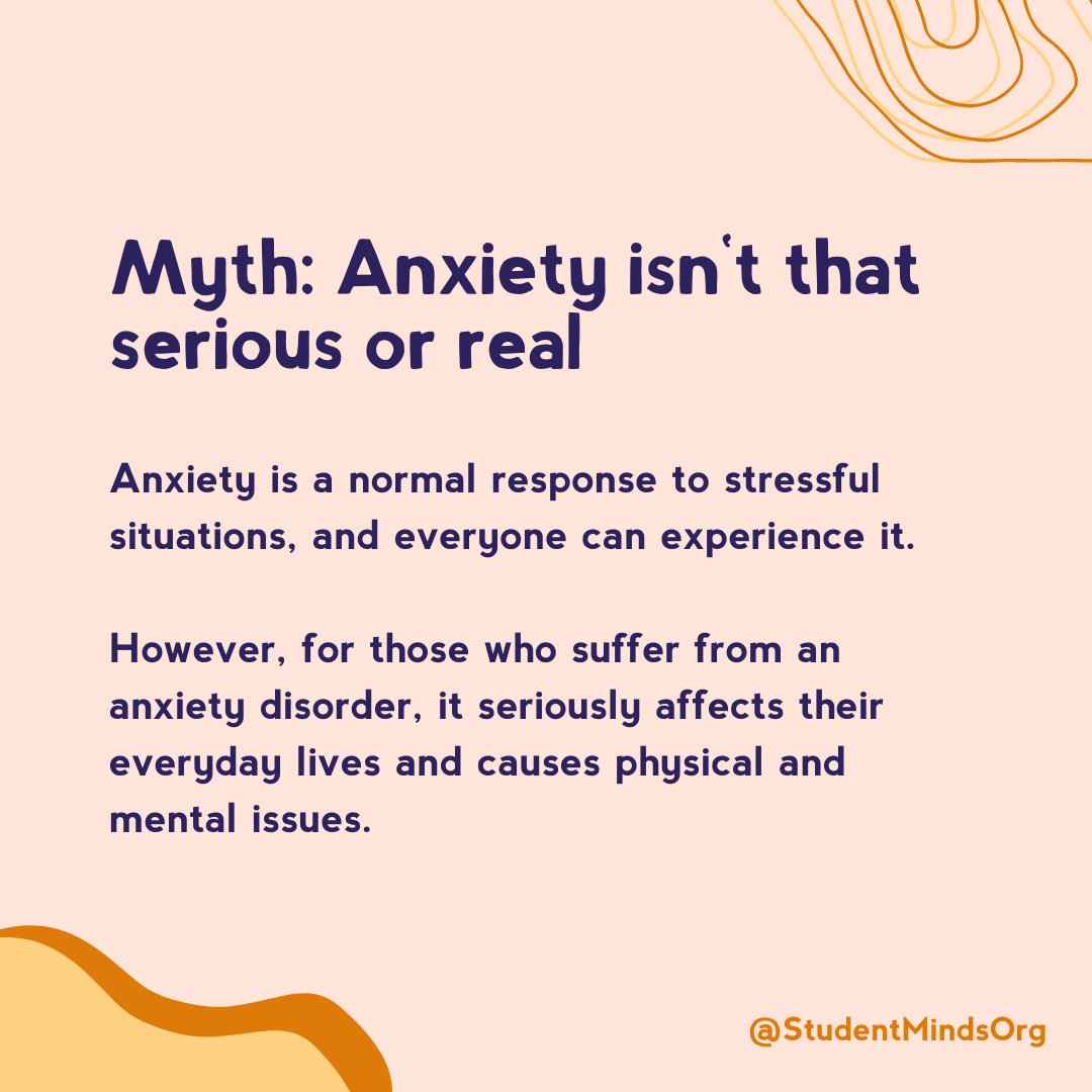 StudentMindsOrg's tweet photo. With #MentalHealthAwarenessWeek’s theme of anxiety,  we’re myth-busting some conspiracies about anxiety!  #ToHelpAnxiety https://t.co/oeRhnzrOLh