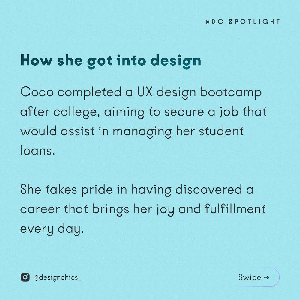 Designchics's tweet photo. Coco has really grown as a designer and she shared her career journey with us. As well as some of her achievements as a woman working in the design industry.
#designchicsspotlight #designchics #femaleproductdesigners https://t.co/R6a7JFymrK