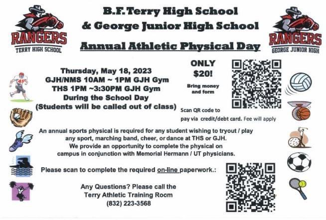 Athletes be sure to get your physical done for SAC and be ready for next year’s season.