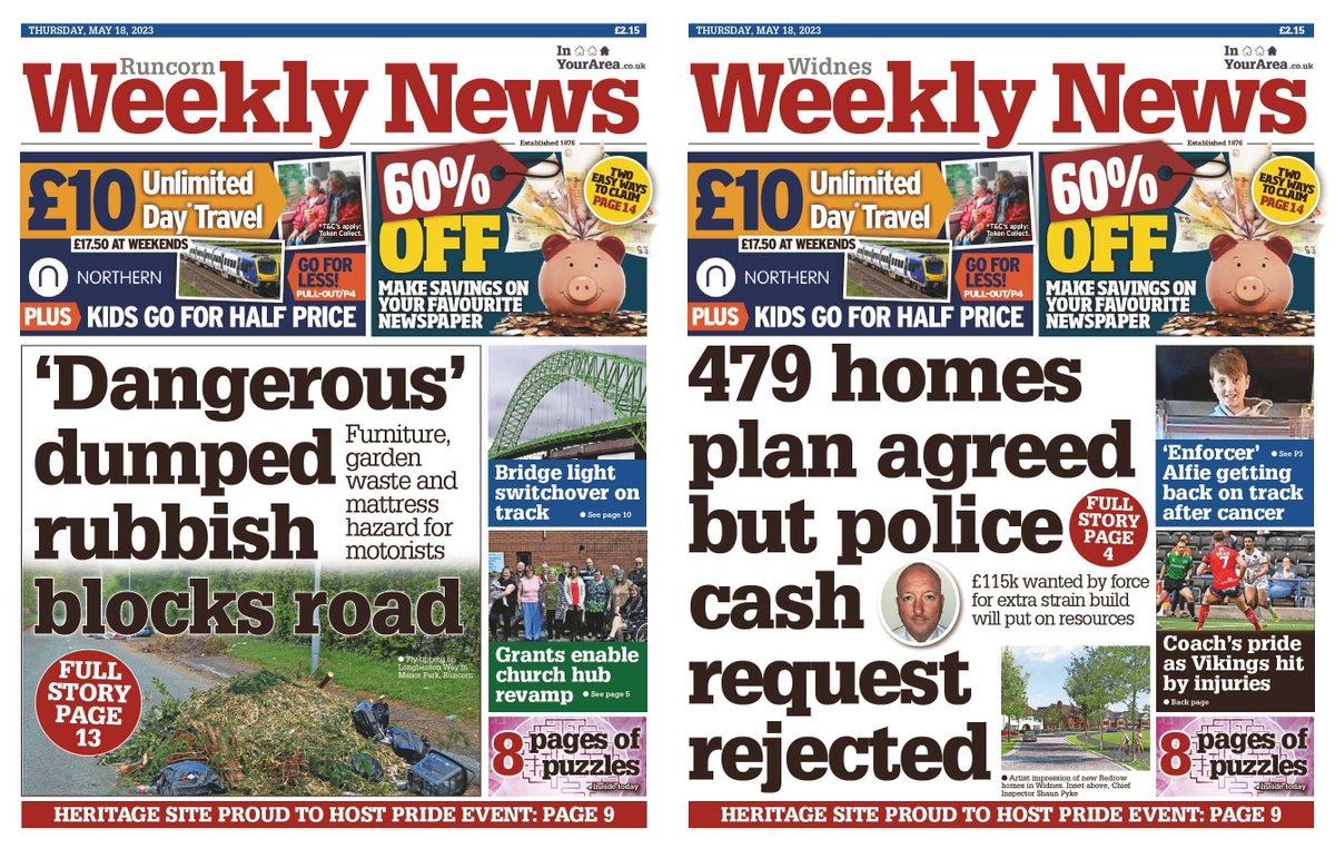 This week's editions of #Runcorn and #Widnes Weekly News are out TODAY! Pick up your copy for stories from your area.