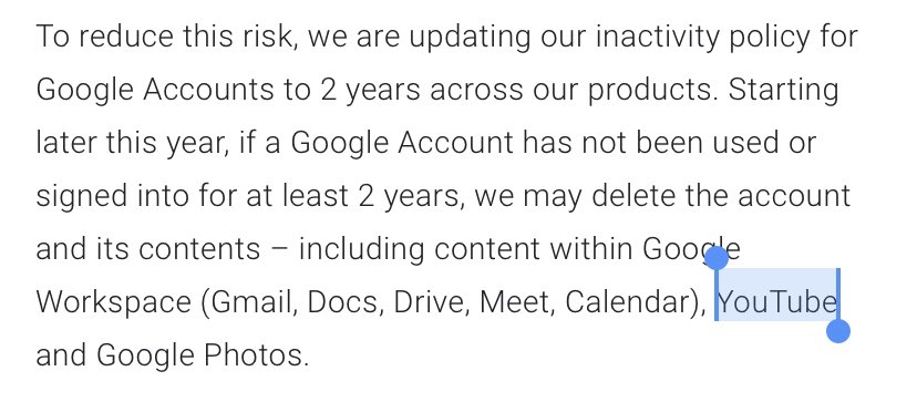 Google just announced that they will be deleting accounts that haven't been used in 2 years & YES, this includes YouTube videos. That old nightcore song you liked? GONE. We need to be loud & annoying because the entire existence of the old internet is at stake #SaveTheInternet