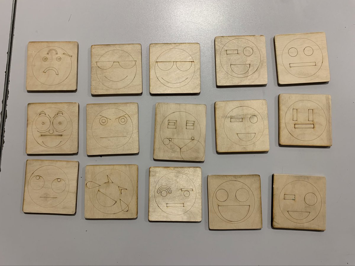 Emoji coasters by 2.6 pupils. Pupils used inventor to draw their designs which were there then cut and engraved using the laser cutter 😎@stpaulsdundee