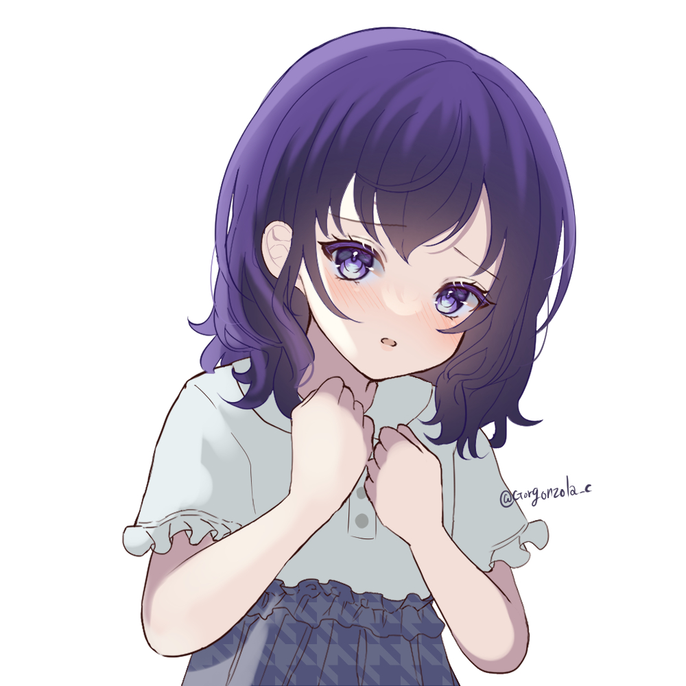 1girl solo white background purple hair looking at viewer blush purple eyes  illustration images