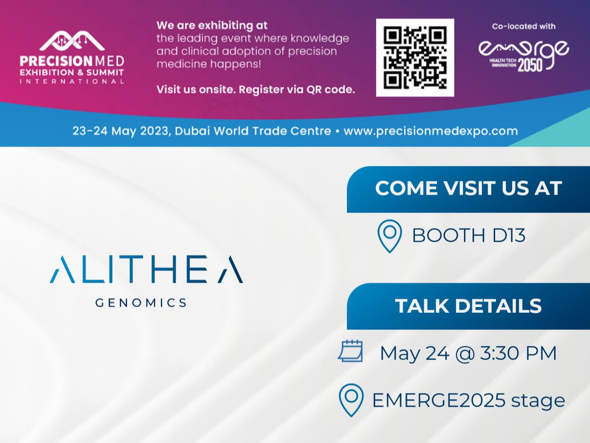 AlitheaGenomics's tweet photo. π Only 7 days to go until the PMES2023!
We are happy to share that Alithea Genomics brings the
1οΈβ£ massively multiplexed
2οΈβ£ RNA extraction-free
3οΈβ£ bulk RNA-seq
solutions to Dubai π¨βπ¬
Find all the details here β‘οΈhttps://t.co/YlqUboCHQv
#brbseq #drugseq #rnaseq #pmes2023 https://t.co/YO8dVawnAF