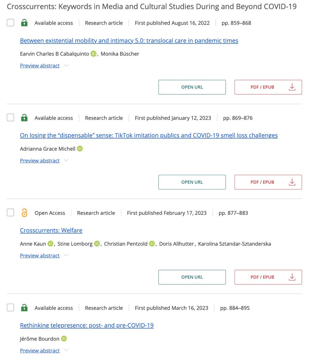 simone_natale's tweet photo. The first batch of @MCSjournal Crosscurrents special issue on "Keywords in Media and Cultural Studies during and beyond COVID-19" is out https://t.co/PIT1mCcyak featuring articles by @earvsc @anne_kaun @stinelomborg @allhutter @sztanderska and others https://t.co/z5qCLe5hiR