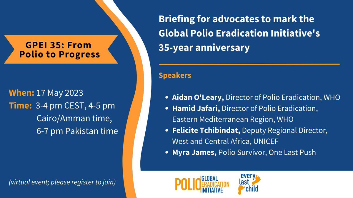 ebirimobinna's tweet image. I will be joining other advocates and representing @NiyelCampaigns at this briefing on #Polio to mark the 35-year anniversary of #GPEI. It’s starting in the next hour. 
Together, we can reach #EveryLastChild and #EndPolio.
#PuHI #SafeAndSecure #SainEtSur #VaccinesWork