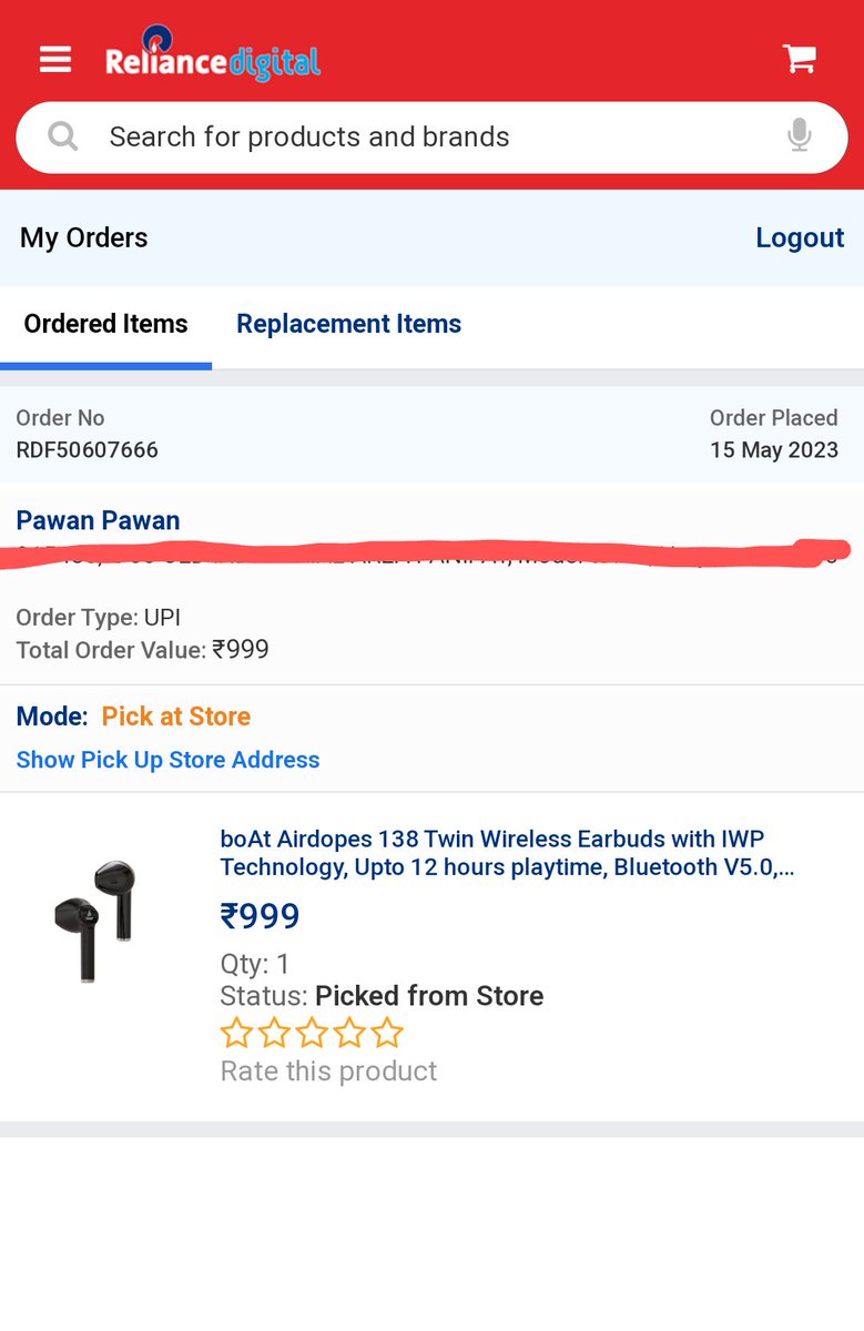 I order a Earbuds from @RelianceDigital 
And it's not fit in my ears nd I call there helpline for return this product ,in rply they said they don't have return policy, 
Don't bye anything from @RelianceDigital @JioStore_Apps @reliancegroup @reliancejio #RelianceIndustriesLimited