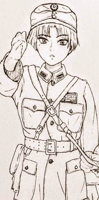麗花中尉  日本軍から鹵獲した南部十四年式 付けとる  当初はモーゼルやら考えたけど 南部十四年式にした