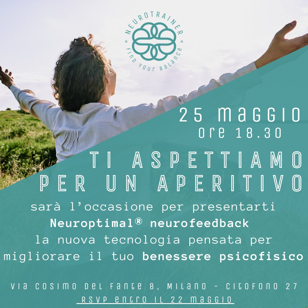 Neurotrainer_it's tweet image. 🍸 Ti aspettiamo per un aperitivo!
🤔 Sarà l’occasione per presentarti #Neuroptimal #neurofeedback la nuova tecnologia pensata per migliorare il tuo #benessere #psicofisico
📌 Giovedì 25 Maggio 18.30
📍 #Milano Missori
⚠️ RSVP entro il Lunedì 22 MAggio
📧 info@neurotrainer.it