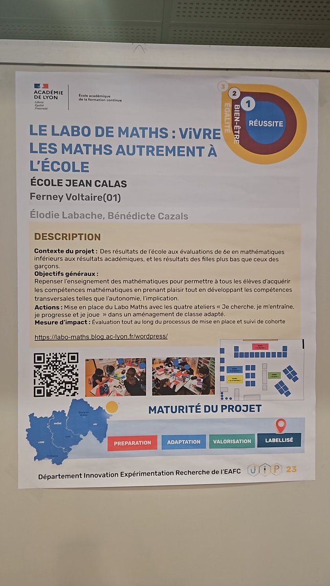 b_cazals's tweet photo. JNI à Grenoble - 17.05.2033. 
"Ensemble, expérimentons pour réenchanter l école" : 
Le Labo Maths a été choisi parmi les projets labellisés de l'année 2023 pour représenter  l'Académie de Lyon à la JNI !
Fières!! @ElodieLabache https://t.co/96cfTr8fPJ