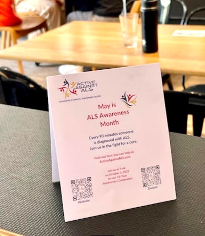 ActiveALS's tweet image. Our thanks to York for partnering with us to help raise #ALS awareness by displaying our posters and table tents. If you visit them, please let them know how much you appreciate their support. 

#ALSAwarenessMonth 
#DefeatALS 

facebook.com/10006475458423…