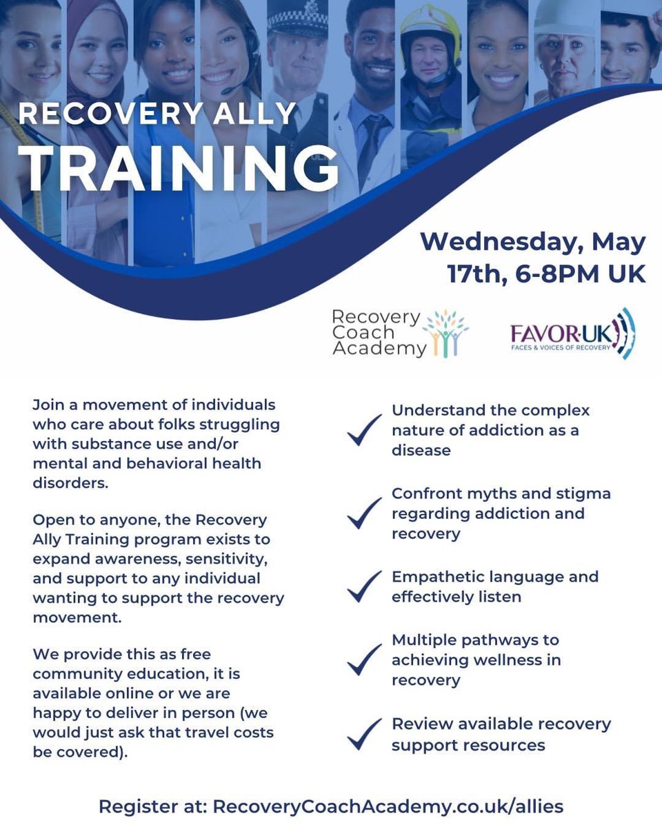 📣 Reminder join us with @FAVORUK today at 6pm Uk time for this FREE Recovery Ally Training 💜

Register to join us- recoverycoachacademy.co.uk/allies