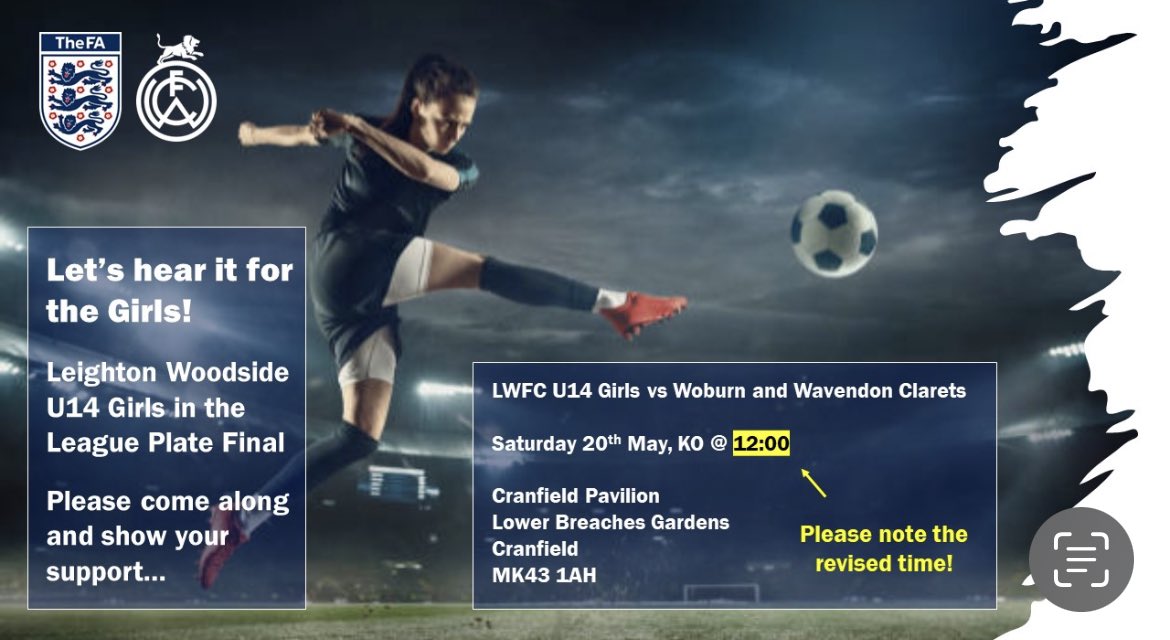 IMPORTANT NEWS, our U14’s Girls Cup Final has a kick off time change, It’s now 12:00 o’clock kick off.