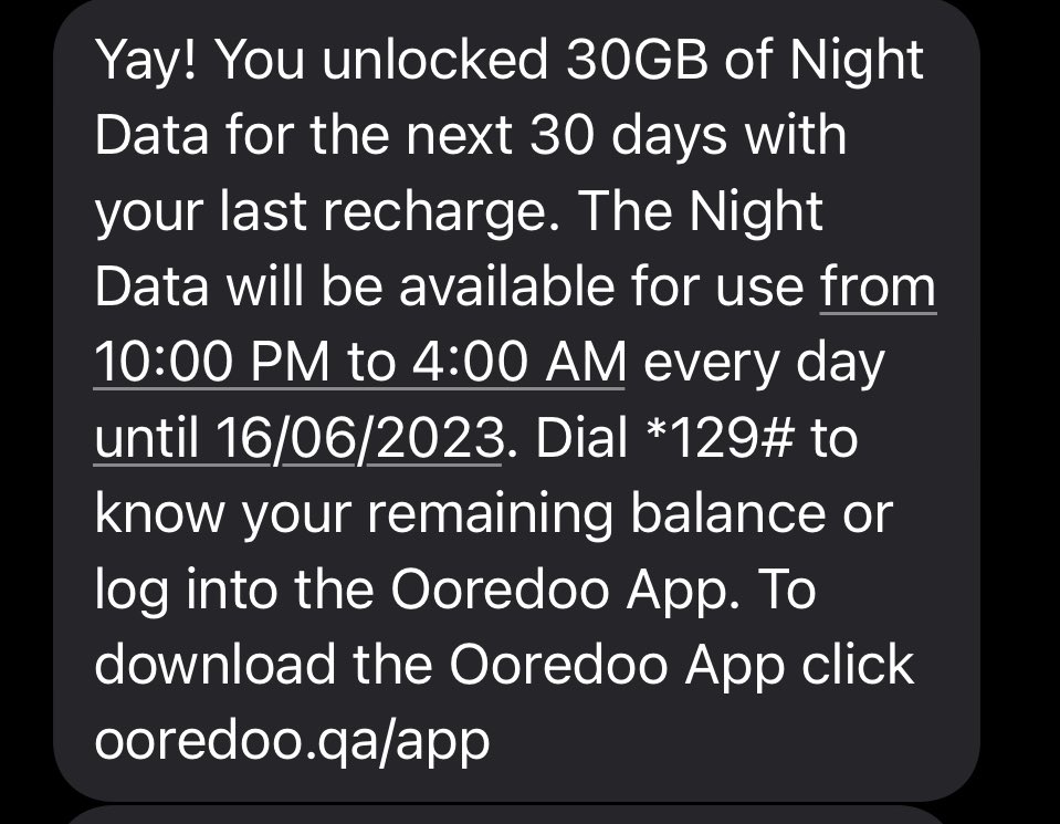 tazzah001's tweet photo. احلى شيء في عروض @OoredooQatar تشتري ٢٠٠ رصيد يعطونك ٣٠ غيغابايت بيانات تبدآ من الساعة ١٠ مساءً الى الساعة ٤ صباحًا صالحة لمدة شهر يعني راح يعطونك الdata وأنت نايم 😂😂 #ooredoo https://t.co/NrrfGJVNz4