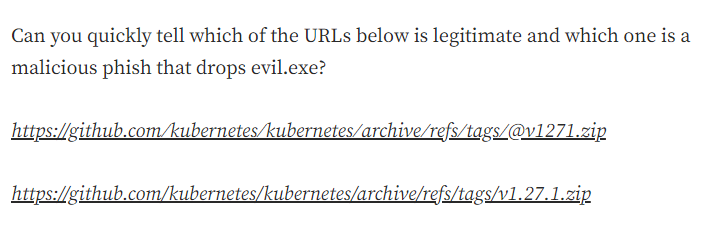 ssantosv's tweet photo. ¿Serías capaz de distinguir qué URL en la imagen apunta a https://v1271[.]zip donde podrías descargar un ejecutable creyendo que es Kubernetes?
No es trivial. Pista: Nuevos TLD (top level domains) terminados en ZIP y un defecto del navegador para disimular barras. Hilo¬. https://t.co/1V4rxtKps7