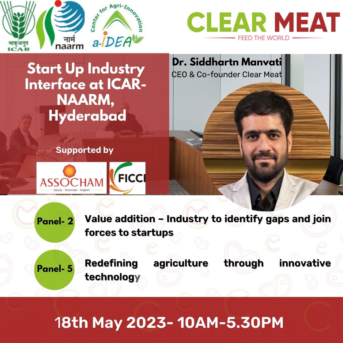Exciting News! CEO &amp; Co-founder Dr. Sidharth Manvati has been invited to be a panelist at the upcoming panel talk on "Food Technology" &amp; "Technology for Agriculture" organized by a-IDEA TBI of NAARM.
#Sustainability #startup