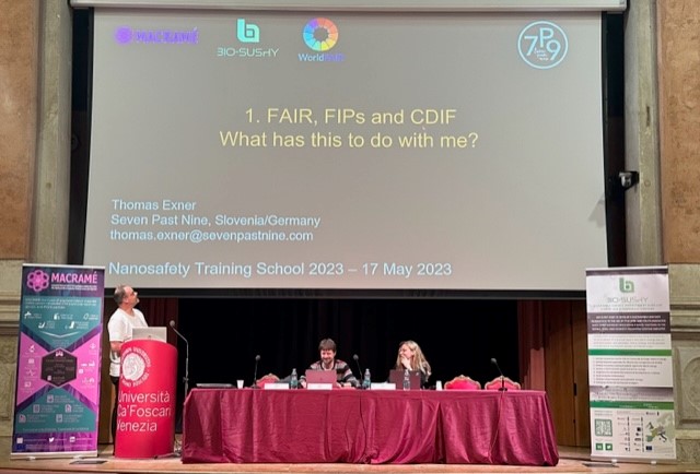 @BIO_SUSHY &amp; <a href="/EUMacrame/">MACRAMÉ</a> Partners sevenpastnine.com &amp; @AcumenIST now presenting at the #venicenano23 NanoSafety Training School on 'FAIR principles, FAIR Implementation Profiles (FIPs) and Cross-Domain Interoperability Framework (CDIF) – what does this have to do with me?'.