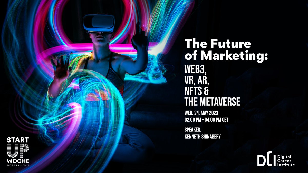 ONLINE EVENT!
I will give a talk about the Future of #Marketing: #Web3, #AugmentedReality, #VirtualReality & the #Metaverse during #Düsseldorf #StartUpWeek!
MAY 24th!
REGISTER TODAY
startupwoche-dus.de/en/event/the-f…