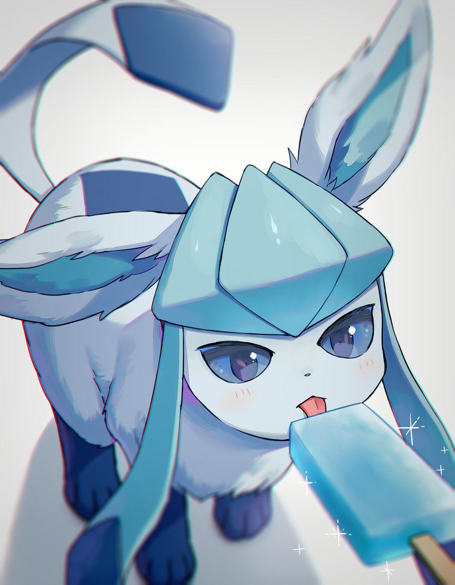 glaceon pokemon (creature) food tongue popsicle no humans blurry sparkle  illustration images