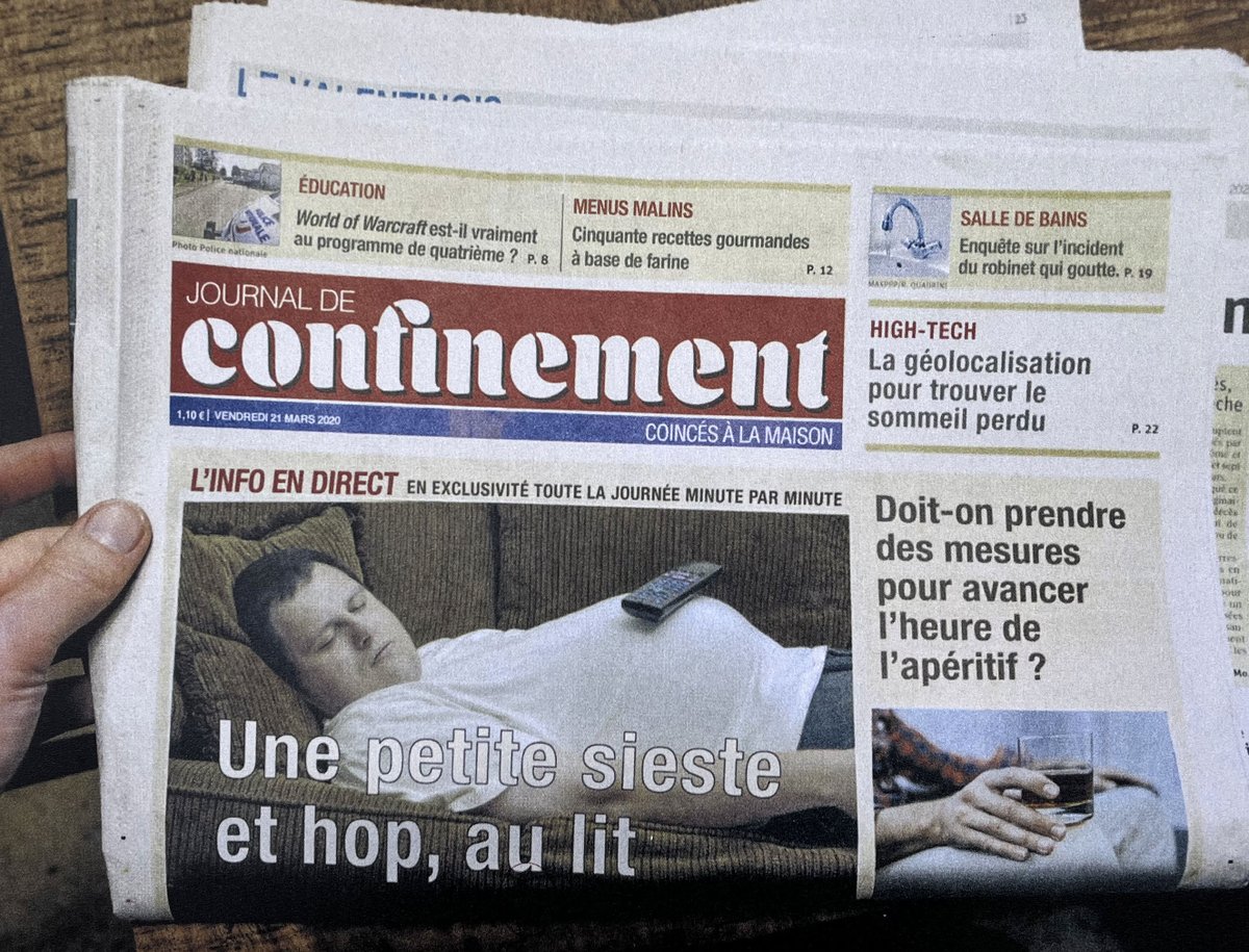 Dans "Le Journal de confinement" de Clémentine Mélois, la routine et l’ennui sont affichés en gros titres, habituellement réservés à des sujets plus sensationnels.

<a href="/Clemelois/">Clémentine Mélois</a>, artiste en résidence à la BnF, sera le 22/05 à la bibliothèque de l'Arsenal : bnf.fr/fr/agenda/cart…