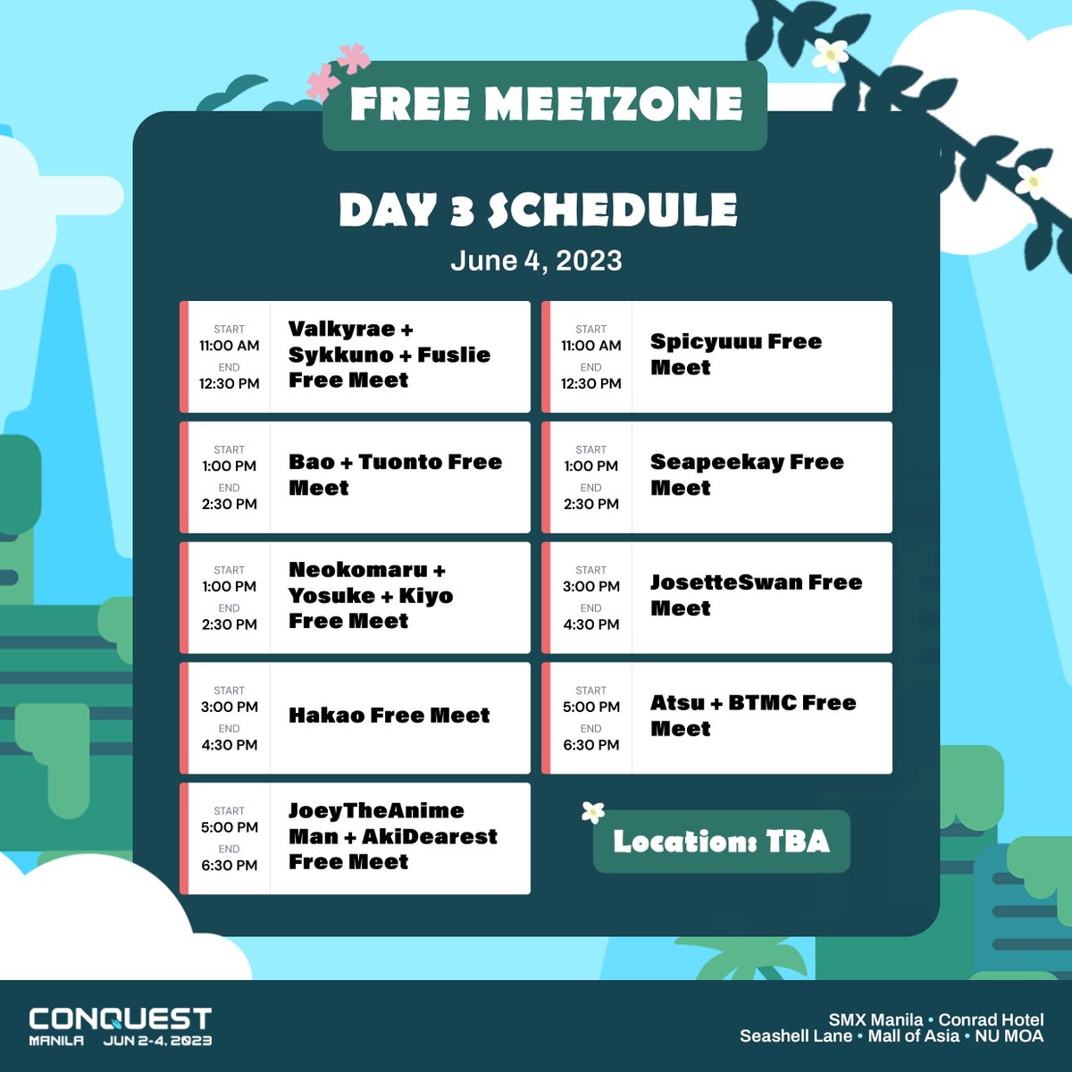 Here's how you can meet your favorite creators at #CONQuest2023 with our FREE MeetZone: bit.ly/CQ23MeetZone

3 ways to join:
📝 Apply for a Reserved Slot
✨ Get a Premium Pass
🎟️ Claim a Stub on Event Day at the Merch Booth 

#SeeYouIntheSkies ☁️