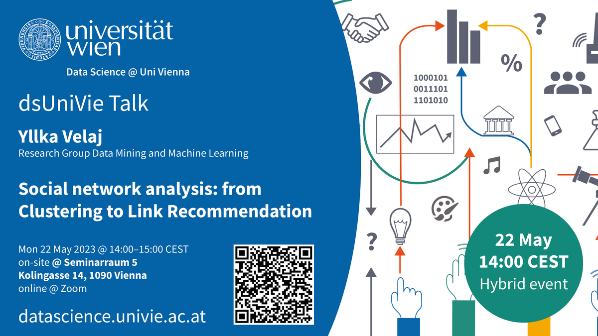 stem_univie's tweet photo. 📣 Join the #DataScience talk organised by @ds_vienna with Yllka Velaj to explore the power of understanding #SocialNetworks and #UserBehaviour on 22 May @ 14:00 CEST on-site @univienna or online #Zoom 🗓 https://t.co/h14frNNBlA #DSHQ https://t.co/2IYtWsmfvt