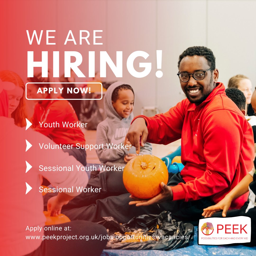 Are you in search of a job? We have exciting opportunities available for you to join our team as a Youth Worker, Volunteer Support Worker, Sessional Youth Worker, or Sessional Worker.
Any questions, just give us a message.
For more info see here - peekproject.org.uk/jobs-opportuni…