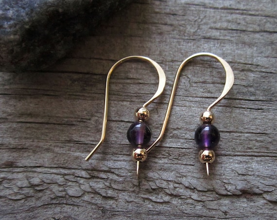 Natural Amethyst 14K Gold tinyurl.com/2cuz7nw4 via @EtsySocial #longhairaccessories #EtsyHandmade #TinyDropEarrings #GoldFilled