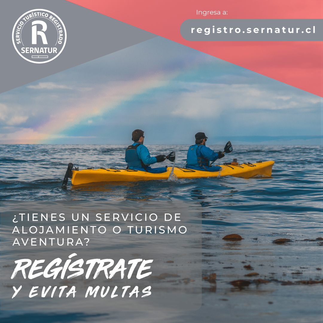 🧐¿Sabías que los servicios de alojamiento y de turismo aventura deben estar obligatoriamente registrados en Sernatur?
Obtén tu #SelloR, evita un mal rato y súmate hoy en registro.sernatur.cl
➕ Calidad ➕ Confianza ➕ Beneficios
¿Dudas?
600 600 6066
turismoatiende@sernatur.cl
