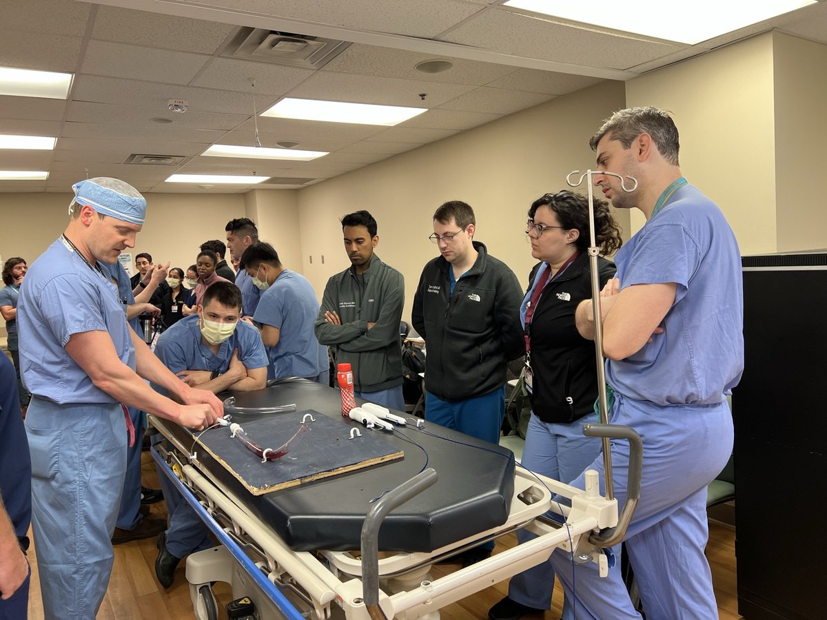 TempleRADs's tweet photo. Awesome IR SIM lab for the residents! Hands on experience for filter retrieval, TIPS, and thrombectomy. Learning mixed with fun? Can't beat that. Thanks to @ArgonMedical. @templeradres @jcc_326 @DrECuthbertson @SIR_ECS @SIRRFS https://t.co/fkQStDG8Rm