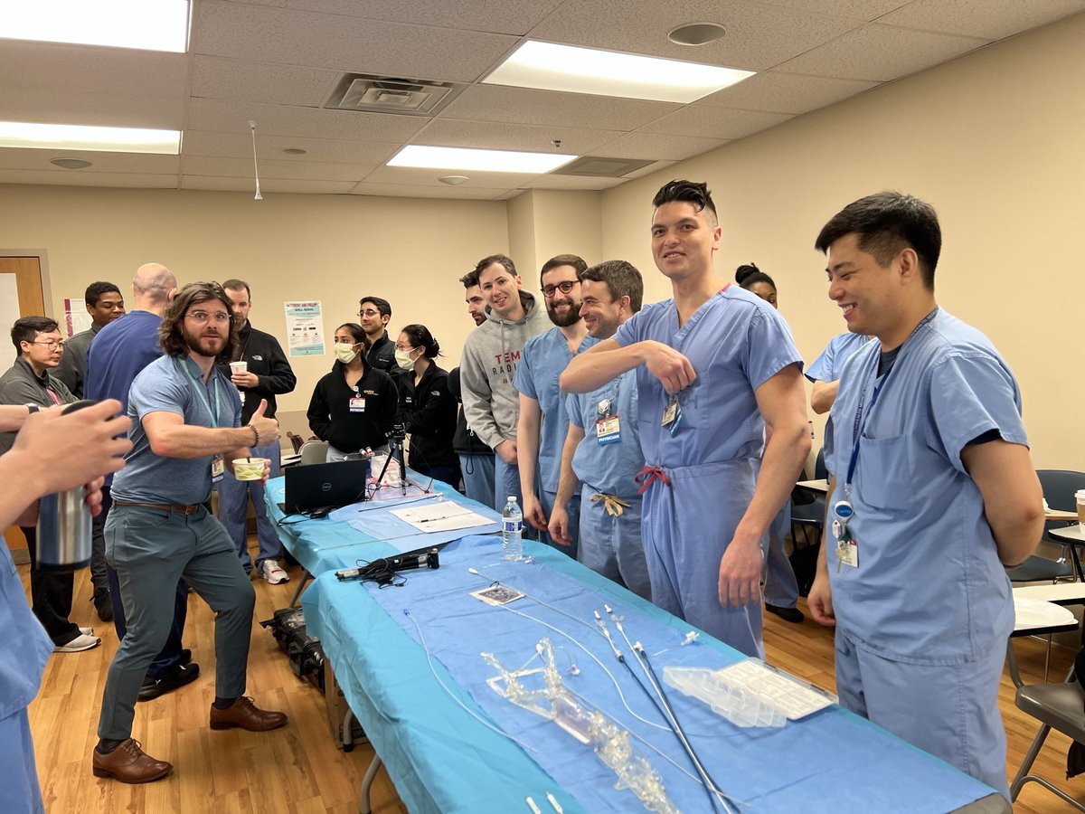 TempleRADs's tweet photo. Awesome IR SIM lab for the residents! Hands on experience for filter retrieval, TIPS, and thrombectomy. Learning mixed with fun? Can't beat that. Thanks to @ArgonMedical. @templeradres @jcc_326 @DrECuthbertson @SIR_ECS @SIRRFS https://t.co/fkQStDG8Rm