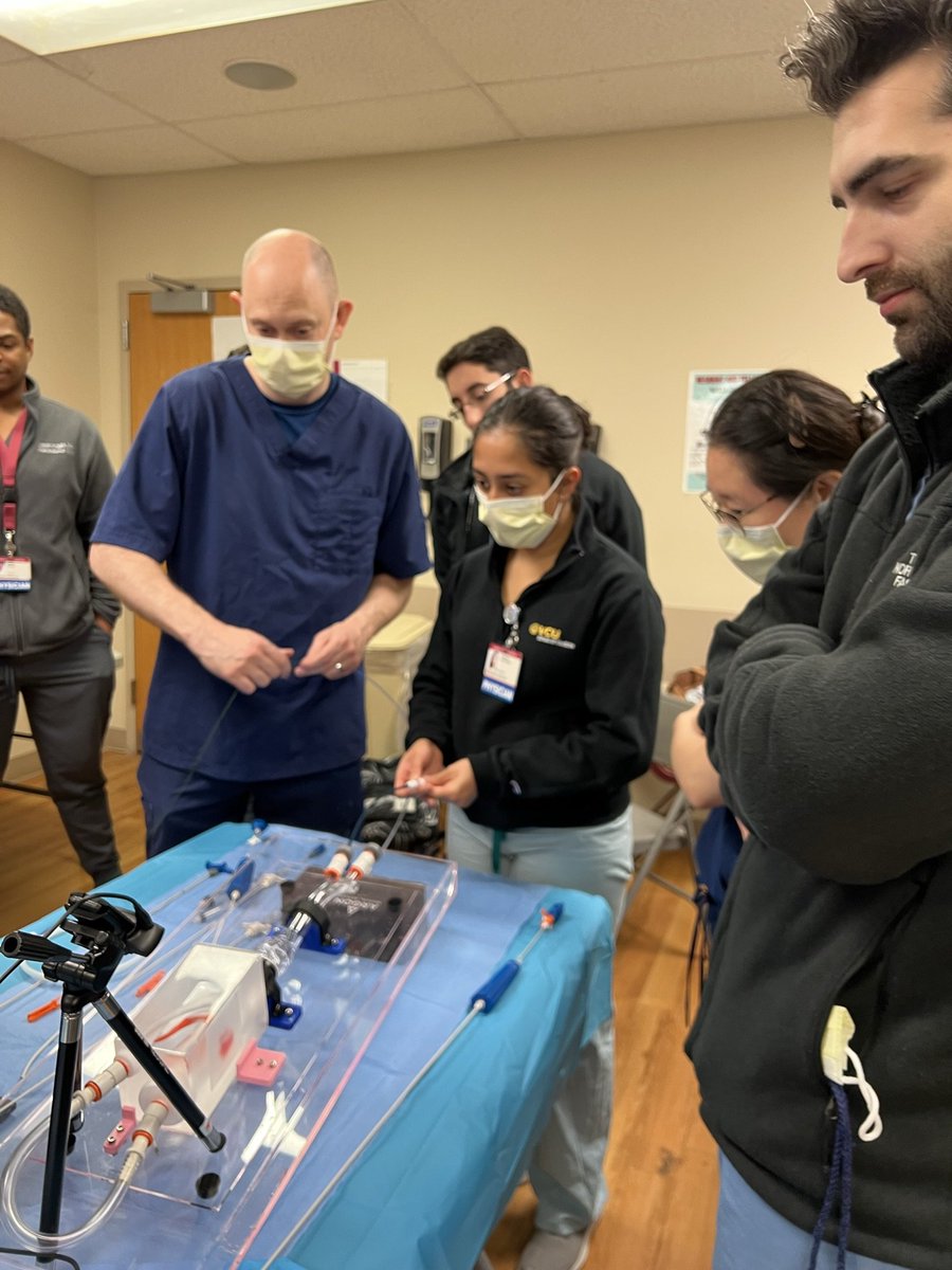 TempleRADs's tweet photo. Awesome IR SIM lab for the residents! Hands on experience for filter retrieval, TIPS, and thrombectomy. Learning mixed with fun? Can't beat that. Thanks to @ArgonMedical. @templeradres @jcc_326 @DrECuthbertson @SIR_ECS @SIRRFS https://t.co/fkQStDG8Rm