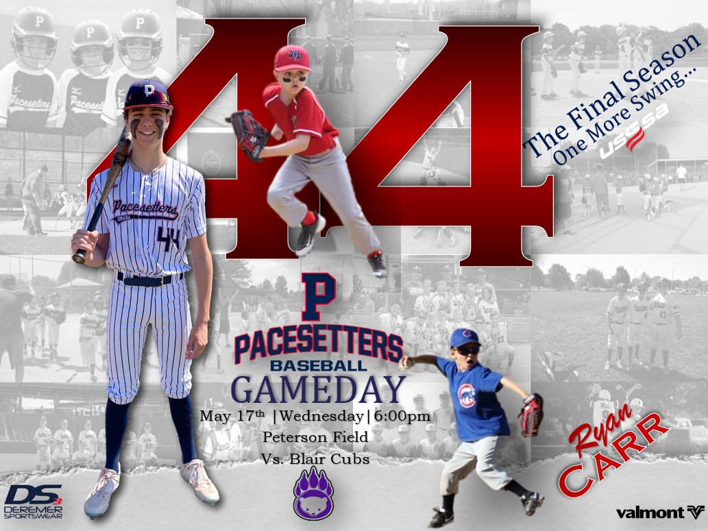pacesetters2027's tweet photo. Game Day! Come support the boys tonight as they take on Blair Cubs. First pitch at 6pm - Peterson Field. If you cannot make it, watch every pitch live on @GCsports  #EarnEverything #Pacesetters @PacesettersBB https://t.co/jWcRzXBbqs