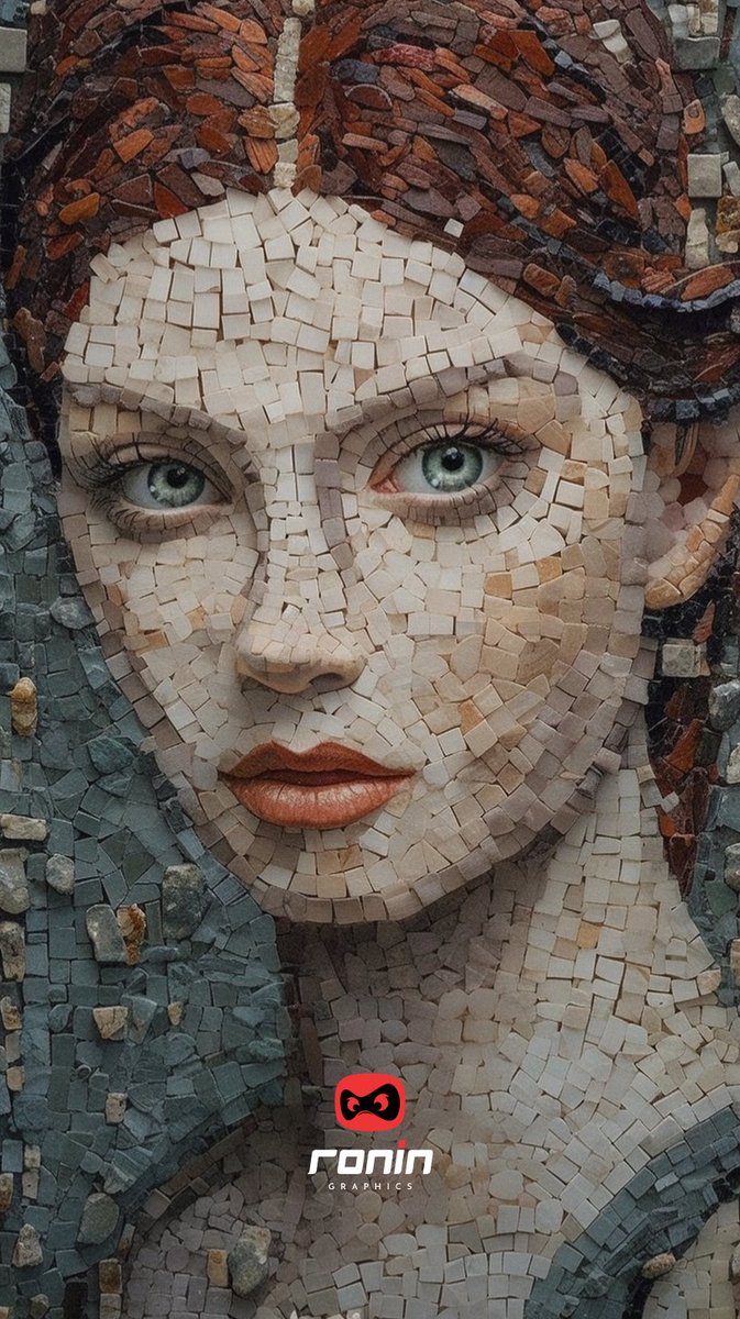 Step into the enchanting world of the diorite mosaic, inspired by the  ancient Roman mosaics. #DioriteMosaic #AncientInspiration  #ContemporaryPortrait #RussianRedHair #IntricateDesign  #ArtisticCraftsmanship #HighResolutionPhotography #AttentionToDetail  #CaptivatingArt #aiart