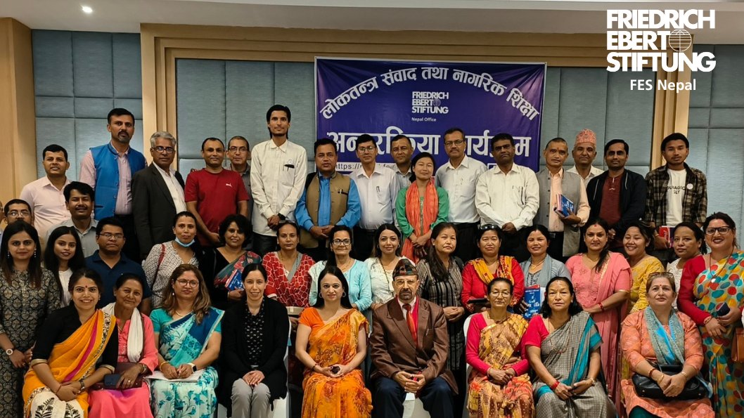FESinAsia's tweet photo. What an engaging exchange! 👏
"Democracy and Civic Education Discourse" seminar hosted by #FESNepal🇳🇵gathered members of parliament, journalists, teachers, students, political parties and lawyers to learn&amp;share about #genderequality, quality of #democracy and local #governance. https://t.co/IGQz1bOvc3