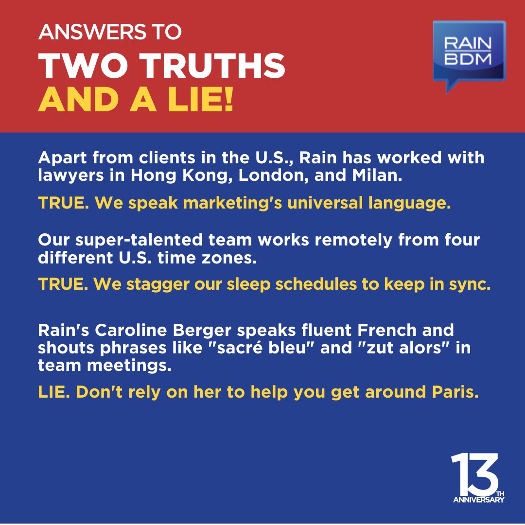 rainbdm's tweet photo. It’s the last day of #13DaysofRain, and our 13th-anniversary celebration is about to end. Did you play our Two Truths &amp; A Lie game last week? Let’s see how much you know about #rainbdm. https://t.co/mHiFexkD0p