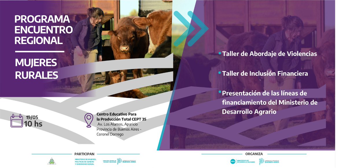 AgrarioPBA's tweet image. #CoronelDorrego
👩‍🌾Programa Encuentro Regional Mujeres Rurales

📌19/05
🕙10 hs
📍CEPT 35