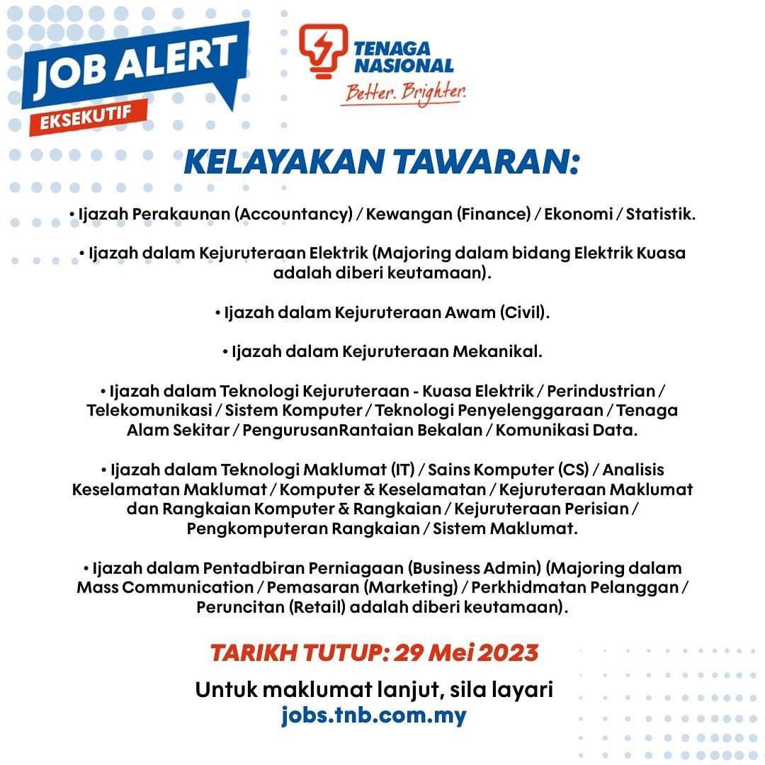 getmehired_io's tweet photo. ❕ TNB is HIRING  ❕

📌 Executive 

🎓 Fresh graduates are encouraged to apply

✅ Apply now: https://t.co/yBBgi65oMy https://t.co/B9E03hzodC