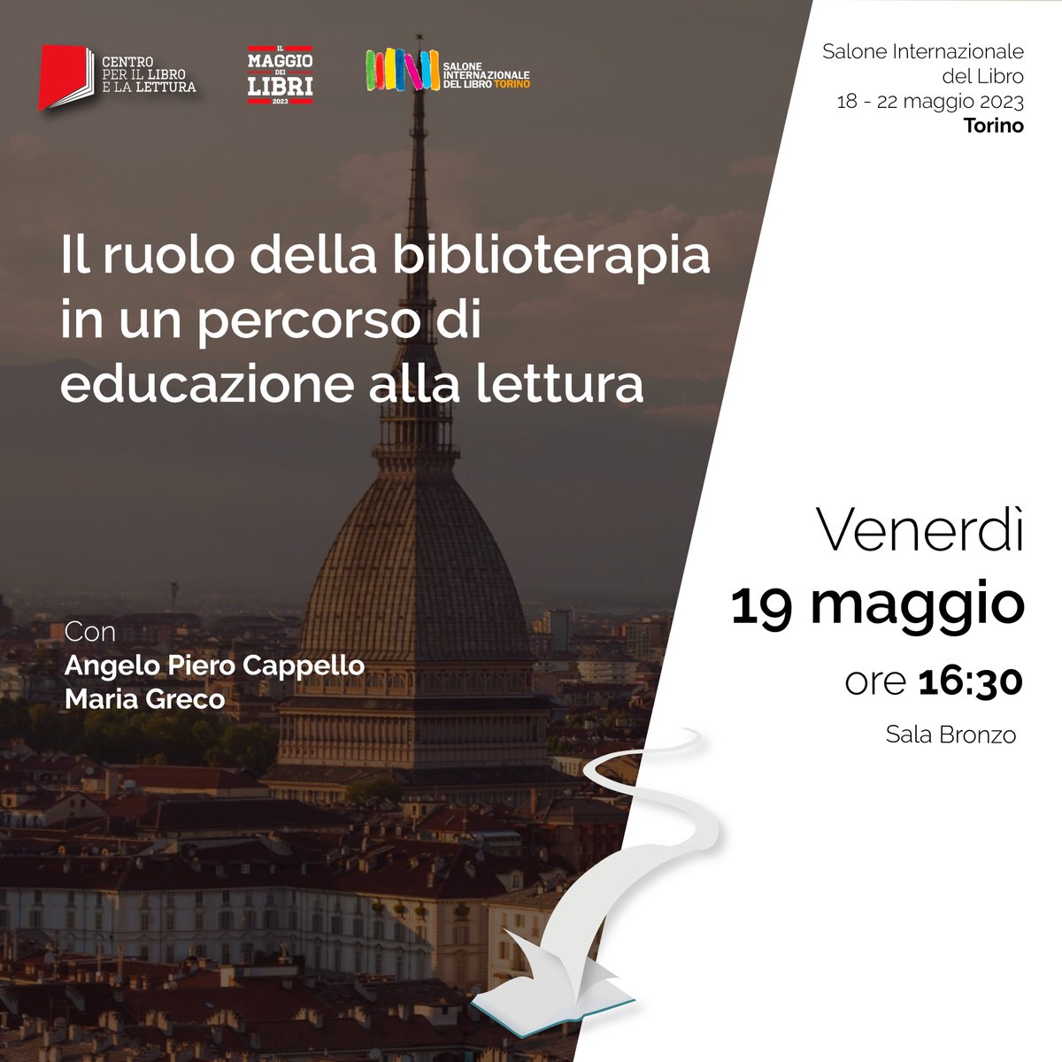 Il #CentroLibro al @SalonedelLibro 📚

📅 venerdì 19 maggio
⏰ 16:30
📜 Il ruolo della biblioterapia in un percorso di educazione alla lettura

Scopri tutti gli eventi 📕 cepell.it/wp-content/upl…

#SalTo23