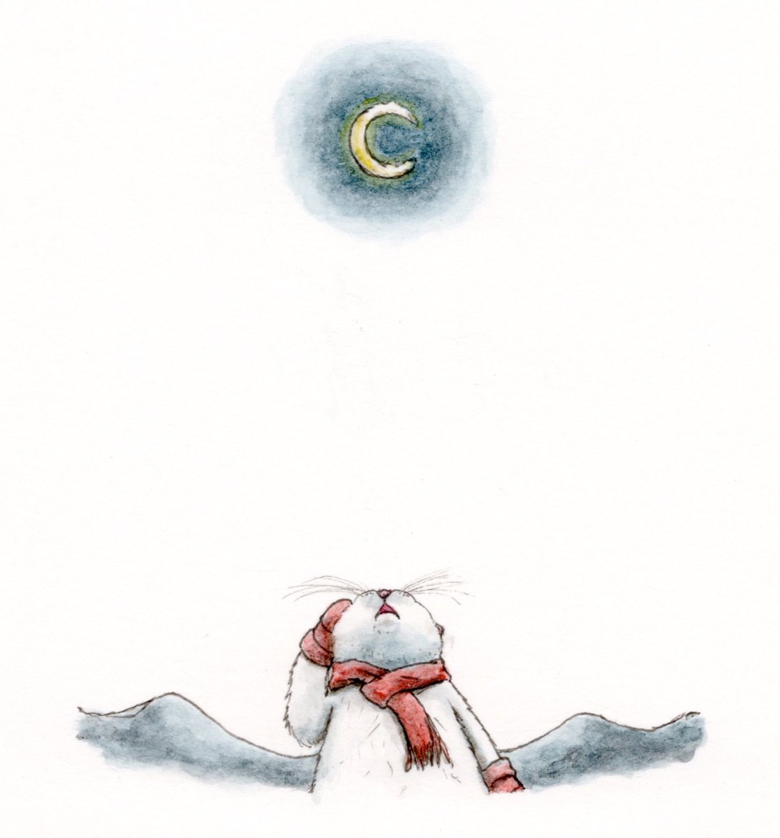 「『寒い夜は月も凍る』  この場所から見る月は 寒い夜によく凍る だから誰にも内緒」|エルクポットの動物群像絵🐾のイラスト