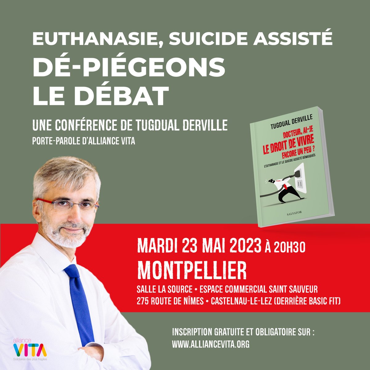 🔎Face aux revendications en faveur de l’#euthanasie et le #suicideassisté, et face aux défis de l’accompagnement #findevie, Alliance VITA vous propose cette conférence à #Montpellier pour dépiéger le débat.
⏩Inscriptions : bit.ly/3MB6Tqd
@AllianceVita34