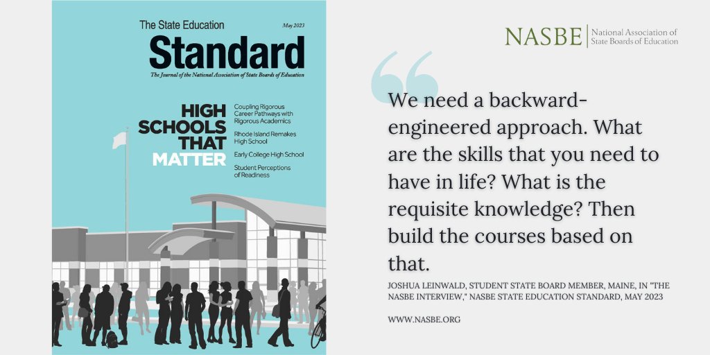 Appreciate hearing from student state board members in the new #NASBEStandard. 

What do they & their peers desire? Above all: learning that is relevant to the real world. 

@NASBE #StudentVoice nasbe.org/the-nasbe-inte…