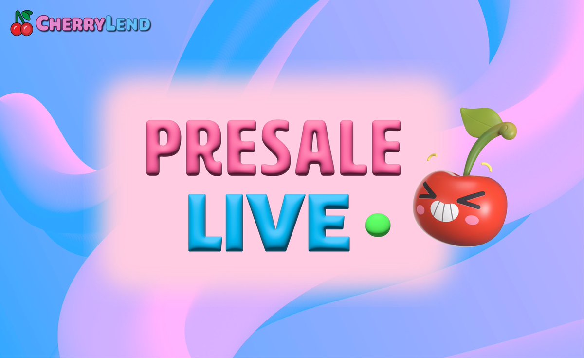 CherryLend presale is now live 🍒

Presale address 👇

addr1qx8kxqqw6lvgrnfhvcc95hsgs69mlqv7n9txhatp0meslwdlec8dm697qgqjpx54m3l47z8nmg46e85m67qwwfdt5yjq0np0yk

Ends in 24 hours. 

Engage.