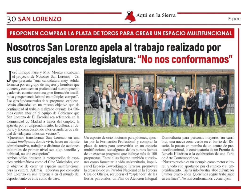 🗞 Aquí en la Sierra publicó en su edición papel una noticia sobre las propuestas del EQUIPO de Nosotros San Lorenzo. 

Podéis consultar la información 👇